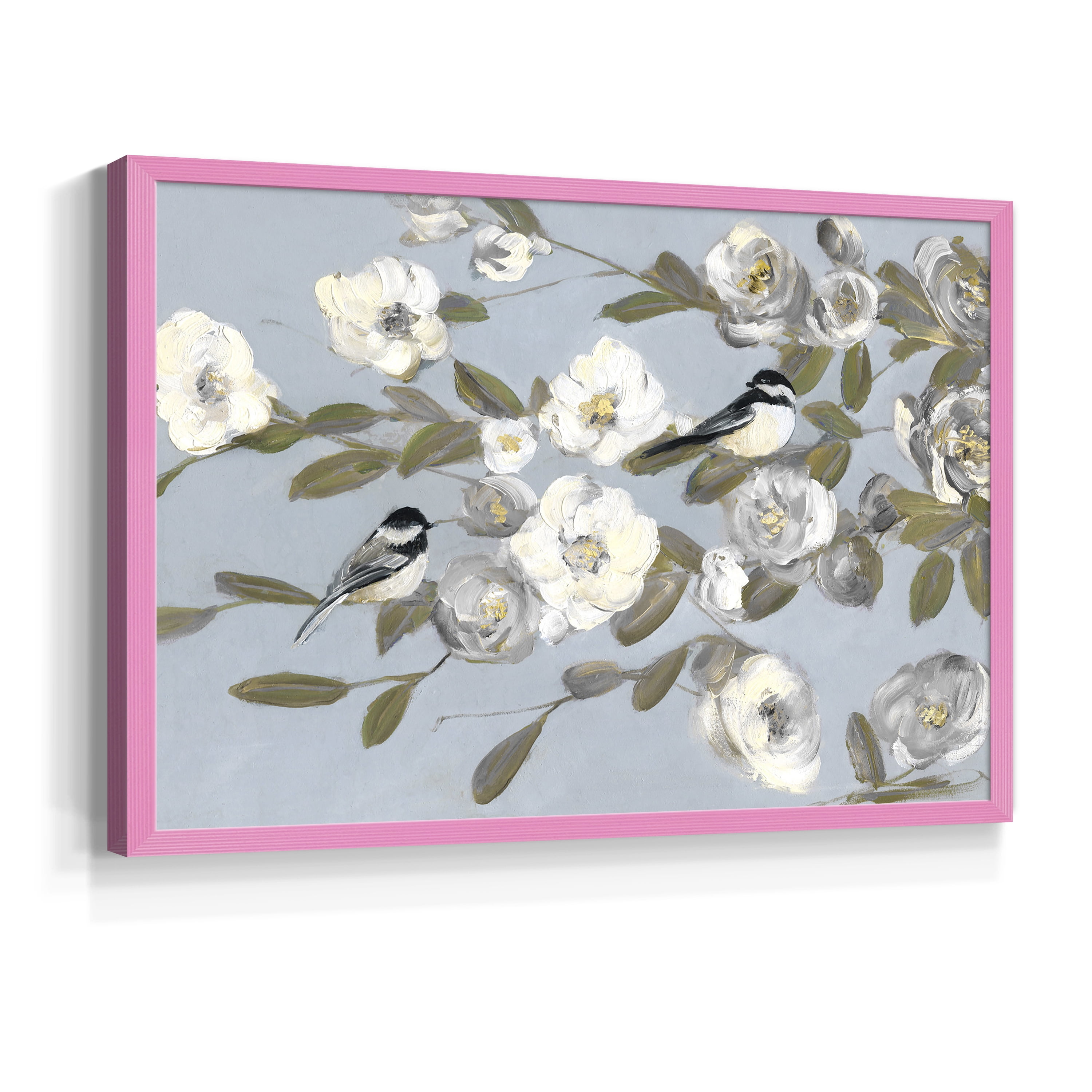 Chickadees and Blossoms I by Sally Swatland - Restickable Framed Giclée Print