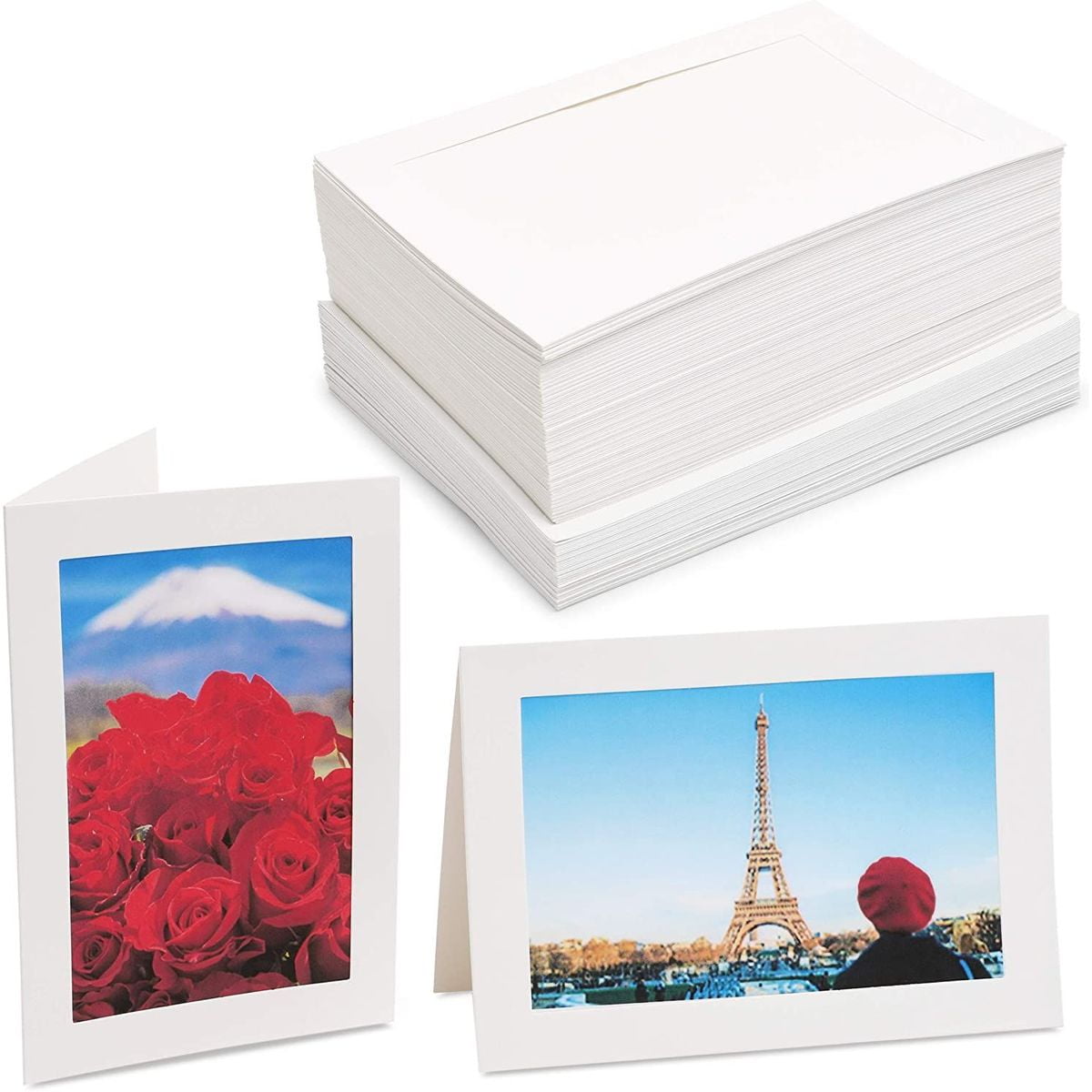 Photo Insert Note Cards - 48-Pack Paper Picture Frames Cards and Envelopes, Elegant White Paper Photo Mats, Perfect for Inserting and Sending Memorable Documents, White, Holds 4 x 6 inches Inserts