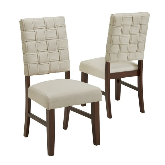 Weston Home Alle Walnut Finish Woven Fabric Dining Chairs, Beige (Set of 2)
