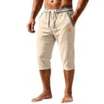 thumbnail image 2 of BRELIL Men Plus Size Capri Pants Drawstring Loose Fit Summer Casual Beach Vacation Shorts Lounge Trousers Solid Outdoor Travel Bottoms, Beige S, 2 of 5
