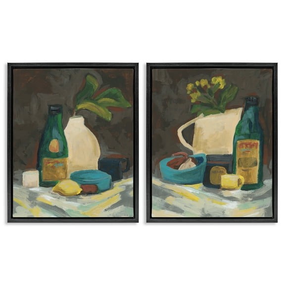 Stupell Industries Mixed Sundries Still Life Food & Beverage Painting Black Floater Framed Canvas Art Print Wall Art, 17 x 21, Set of 2