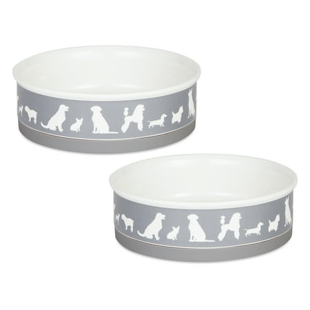 UPC: 0072456144010 | Pet Bowl Dog Show Gray Large 7.5Dx2.4H (Set of 2)