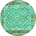 thumbnail image 1 of Ahgly Company Machine Washable Indoor Round Southwestern Turquoise Blue Country Area Rugs, 3' Round, 1 of 4