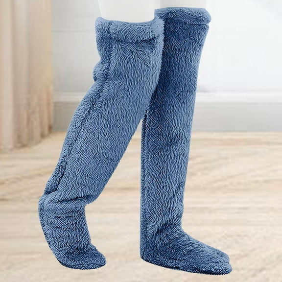 fenteer Plush Leg Warmers Boot Socks Thigh High Socks for Living Room Apartment Dorm blue
