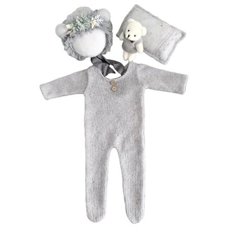 

ZPAQI Baby Hat Romper Pillow Bear Doll Set Soft Warm Knitted Bodysuit Jumpsuit Beanies Cap Outfits Infants Photo Shooting Prop