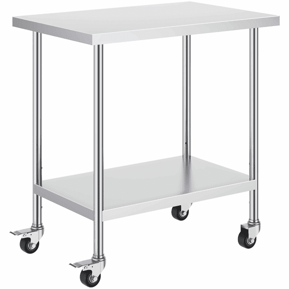 Stainless Steel Work Table 24x36x38 Inch - Commercial Kitchen Prep Table, Adjustable Height, 4 Wheels, Heavy Duty Restaurant Workstation