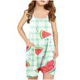 thumbnail image 2 of Sentmoon Girls Summer Rompers V Neck Spaghetti Strap Short Jumpsuits Watermelon Print Side Pockets Sleeveless Loose Bib Outfits Trendy Girls for Lounge at Home Green 5 Years, 2 of 5