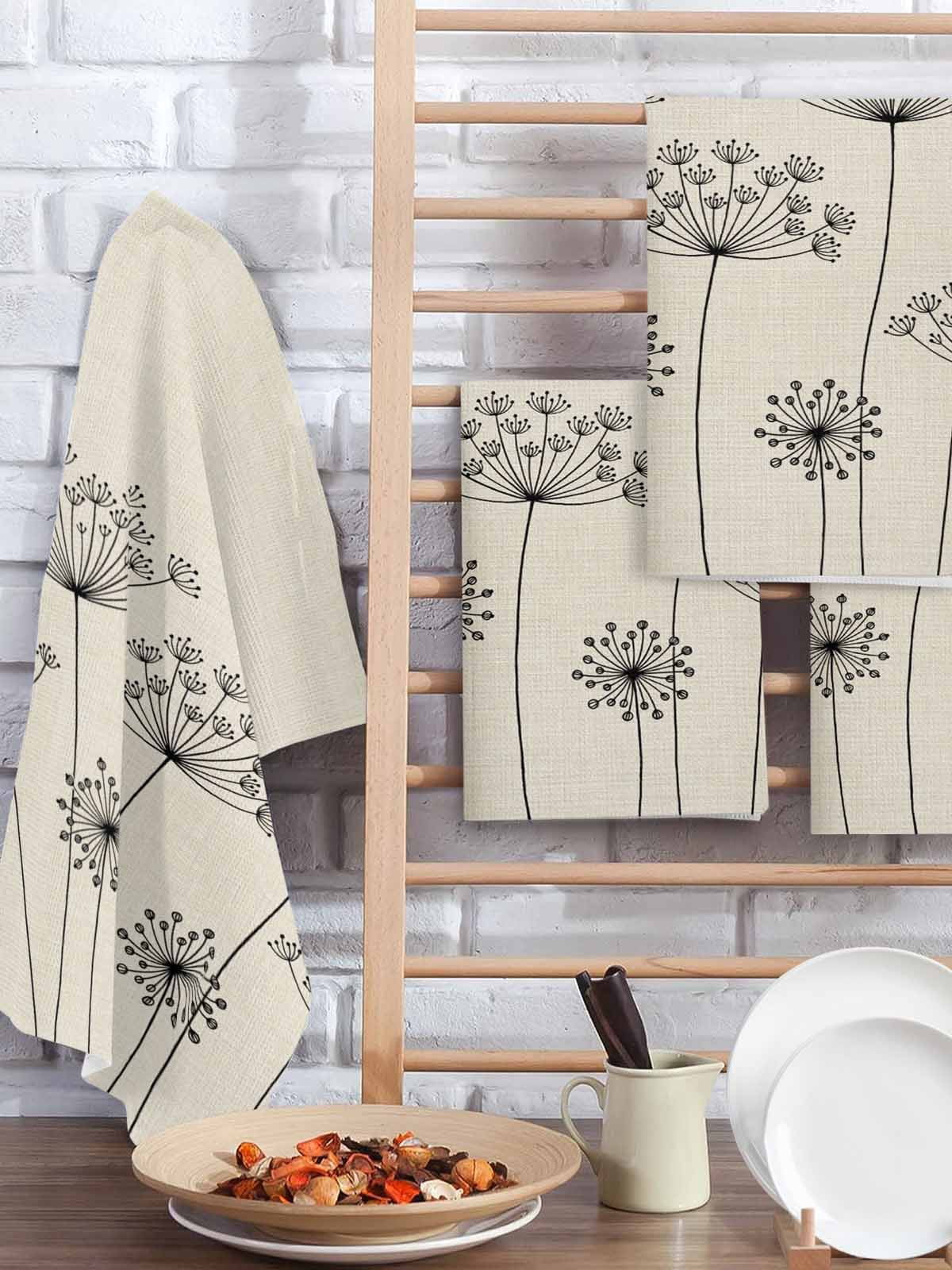 Farmhouse Dandelion Kitchen Dish Towels for Drying Dishes Set of 2, Spring Modern Minimalist Country Flower Waffle Weave Microfiber Hand Tea Bathroom Towels Quick Dry & Absorbent Towel 15.7x23.6