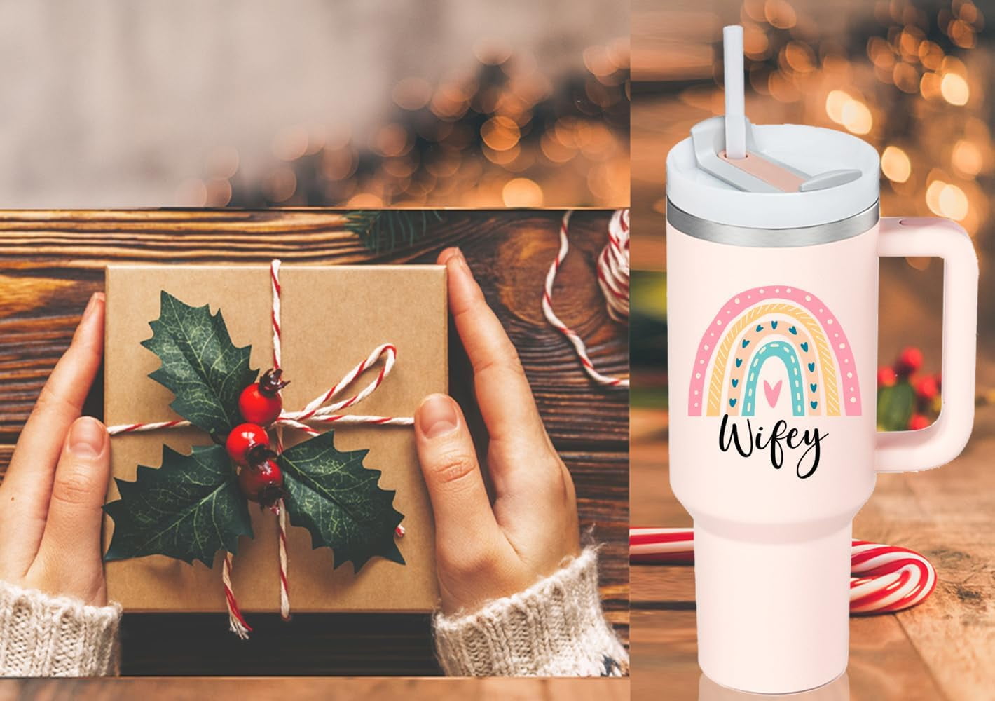 40 oz Tumbler with Handle Wifey Gifts.Birthday Valentines Anniversary Mothers Day Christmas Gifts for Wifey.Bridal Shower Bride To Be Engagement Wedding Gifts for Women Fiancee Wifey Her.