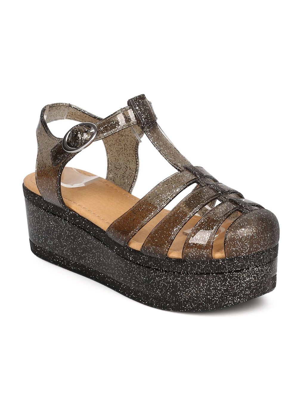 New Women Wild Diva Sadie01 Glitter Jelly Platform Wedge Fisherman