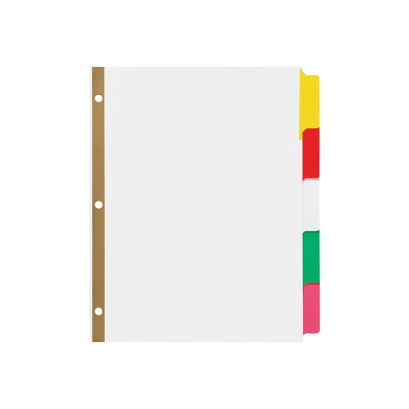 Write and Erase Big Tab Paper Dividers, 5-Tab, 11 x 8.5, White, Assorted Tabs, 1 Set