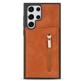 thumbnail image 5 of Feishell Back Flip Case for Samsung Galaxy S23 Ultra,Premium PU Leather Wallet Cover with ID Credit Card Holder & Zipper Pocket Magnetic Metal Button Kickstand Shockproof Phone Case,Brown, 5 of 6