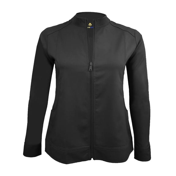 Natural Uniforms Women's Ultra Soft Stretch Zip Up Scrub Jacket (Black, Medium)