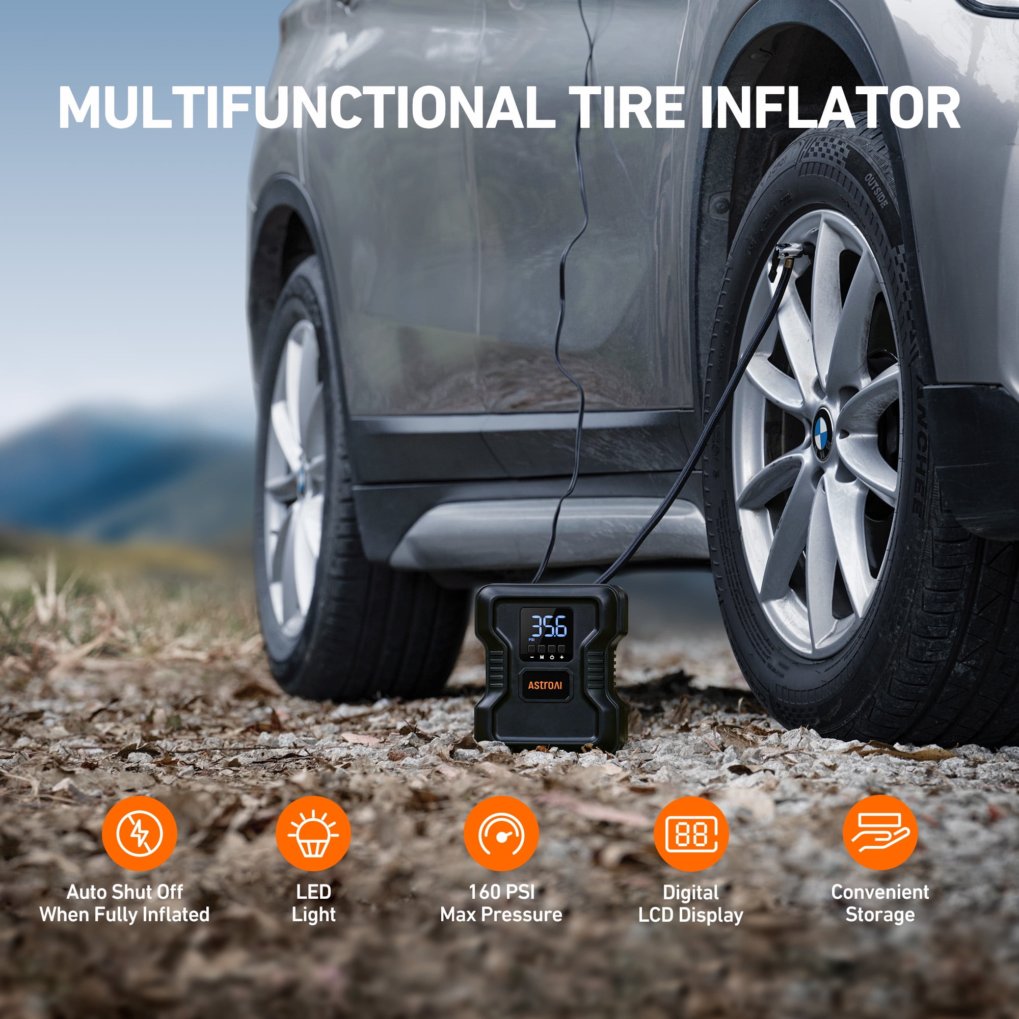 150 PSI Tire Inflator, Car Tire Air Pump 12V DC, AstroAI Portable Air Compressor for Tires