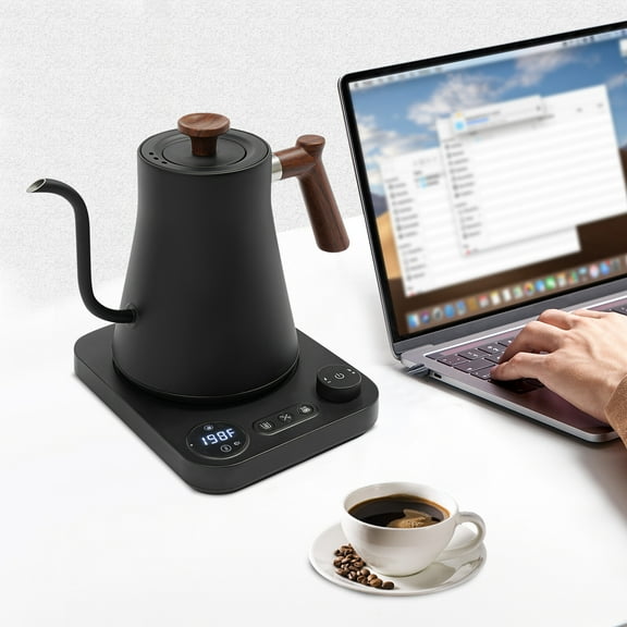 1200W Electric Gooseneck Kettle ±1℃ Precision Temp Control 0.9L 24H Keep Warm Black