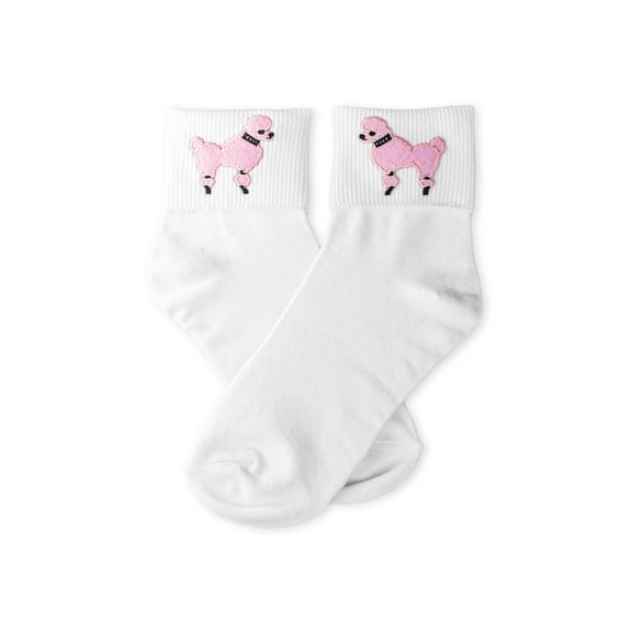 Hip Hop 50's Shop Girls Bobby Socks W/Poodle Applique for Children (Light Pink)