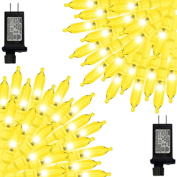 2 Pack Yellow Christmas Mini Lights, 32.5FT 100 LED Clear Bulbs String Lights with 16 Light Modes, Fairy Lights Plug in for Outdoor Xmas Trees Garland Wreath Holiday Decorations