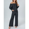thumbnail image 3 of Liacowi 2 Piece Women’s Pajama Set Long Sleeve Off Shoulder Knit Tops and Wide Leg Pants Set Loungewear Sleepwear, 3 of 8