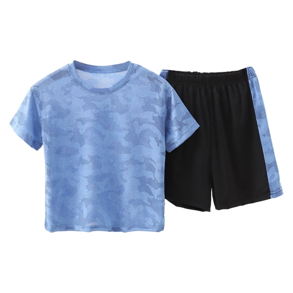 LWNYDPLSD Boys 2 Pieces Summer Sets Camouflage Outfit for Kids Quick Dry Athletic Short-Sleeve T- Shirt and Active Mesh Shorts Camo Sportswear for Running 3-12 Years Toddler Boy Clothes