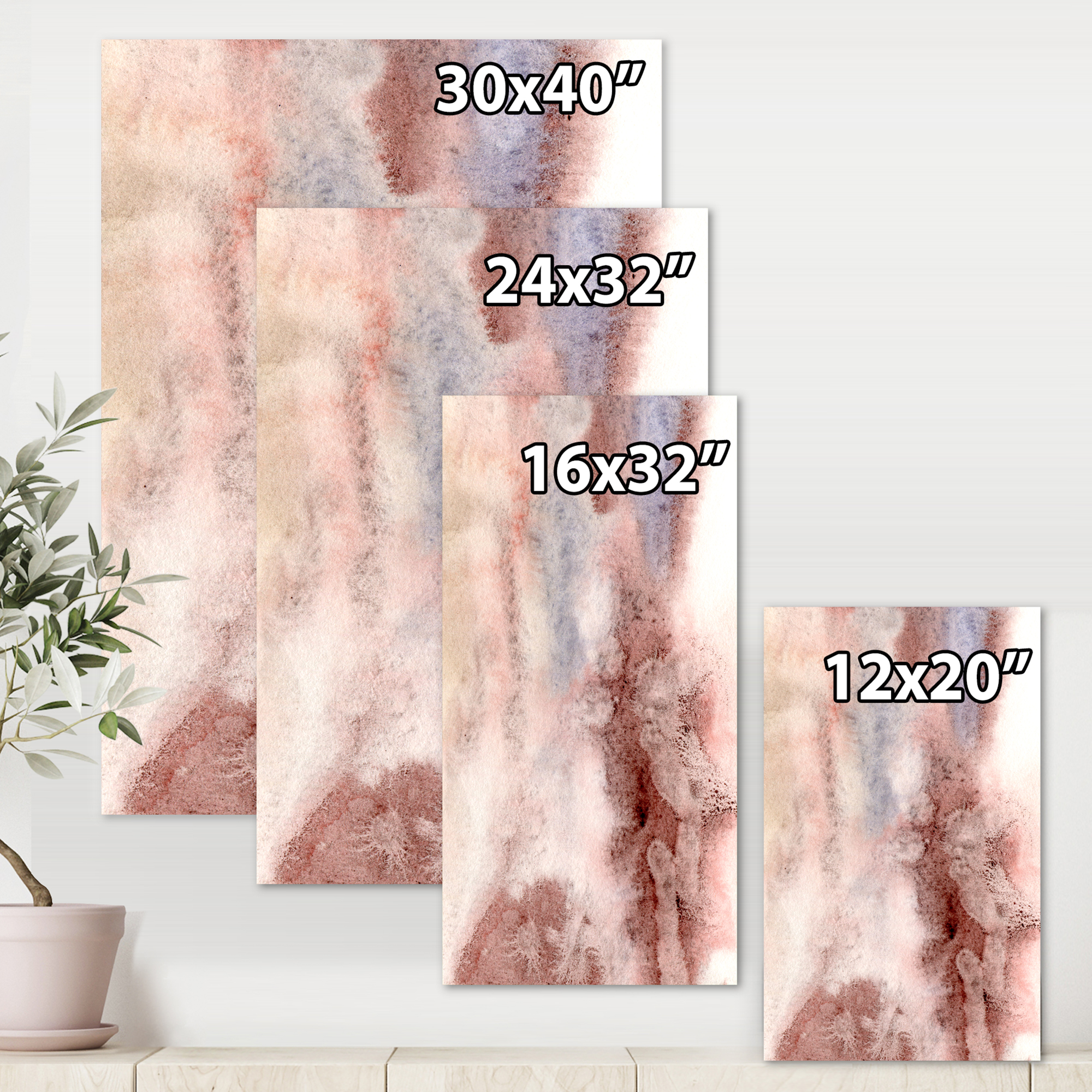 Designart ' Pastel Abstract With Pink Blue and Dark Red Spots ' Modern Canvas Wall Art Print
