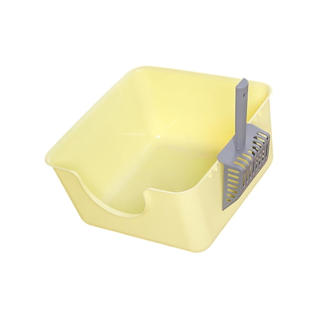 Caja de arena para gatos fácil de limpiar con pala para gatos de interior Bandeja de arena para mascotas con parte abierta Amarillo
