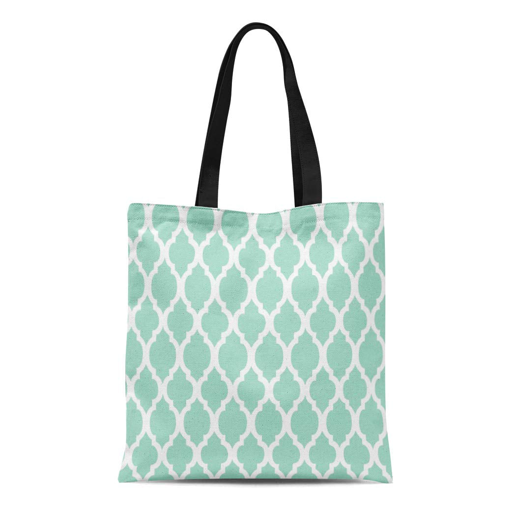ASHLEIGH Canvas Tote Bag Classic Mint Green and White Moroccan Broken ...