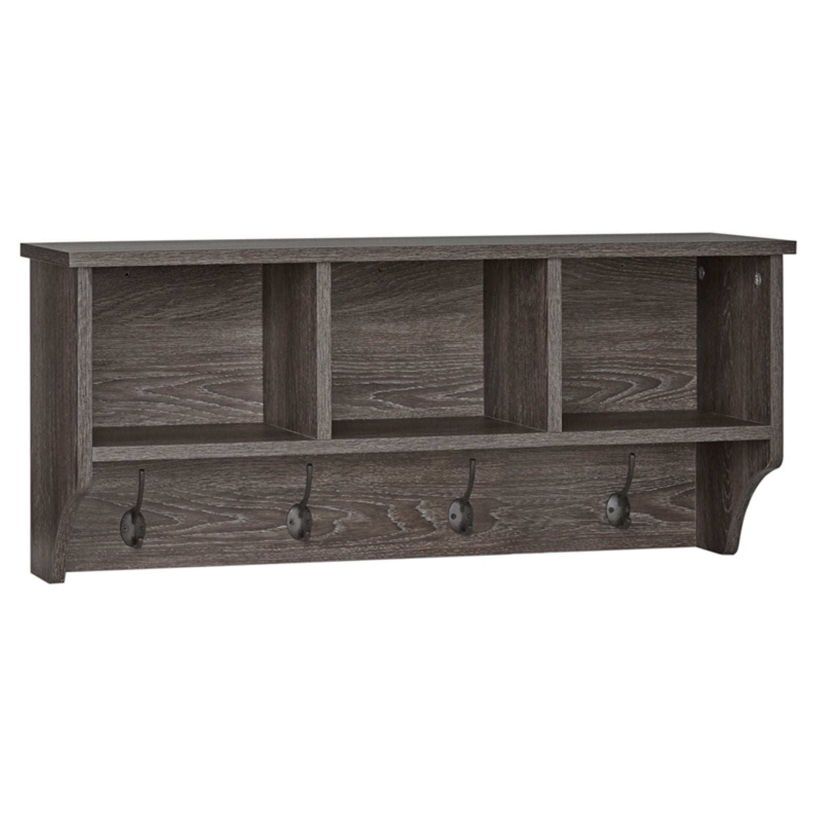 RiverRidge Woodbury Collection Wall Shelf with Cubbies and Hooks