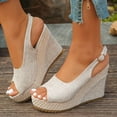 thumbnail image 2 of Pandaie Womens Espadrille Dressy Wedge Sandals Open Toe Platform Slingback Slip on Sandal Comfortable High Heels Pumps Shoes 3.91 Inch Beige 6.5, 2 of 7