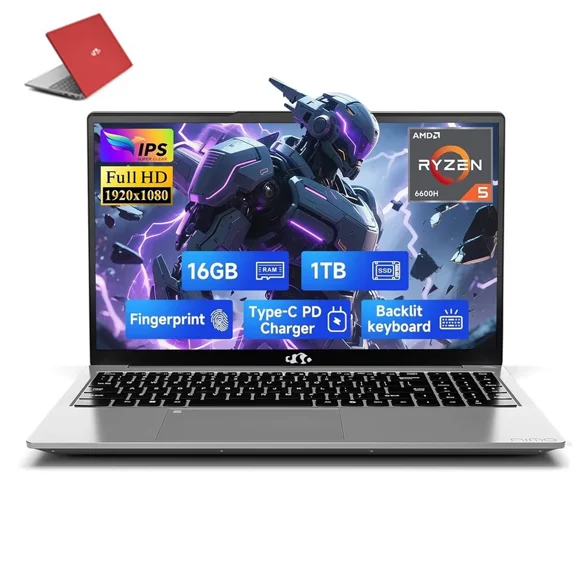 15.6" IPS FHD Gaming/Business Laptop, 6 Cores AMD Ryzen 5 6600H 16GB DDR5 RAM 1TB SSD (Beat i7-1165G7 up to 4.5GHz) 660M 6nm GPU-Computer with 100W Type-C Backlit Keyboard, Fingerprint Red
