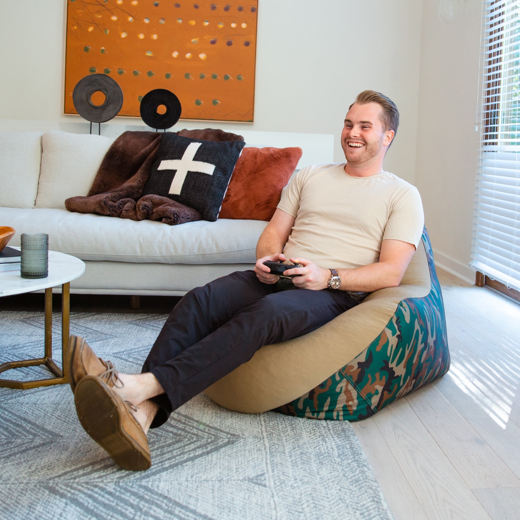 Big Joe Warp Bean Bag Chair, Green Woodland Camo Smartmax, Durable Polyester Nylon Blend, 3 feet