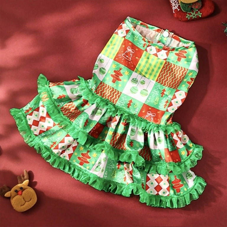 pet holiday dress Festive Green Red Christmas Dog Dress