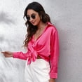 thumbnail image 3 of Blusa de mujer de satén de seda con cuello en V, elegantes blusas de negocios, 3 of 4