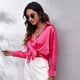 thumbnail image 3 of Blusa de mujer de satén de seda con cuello en V, elegantes blusas de negocios, 3 of 4