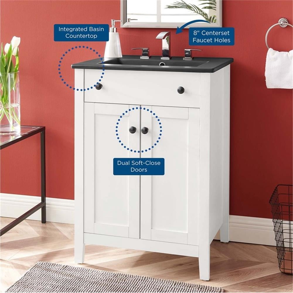 Modway Nantucket Modern Wood/Ceramic Bathroom Vanity in White/Black