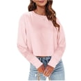 thumbnail image 2 of WULMLEO Womens Long Sleeve Crop Tops Loose Fit Fall Cropped Tshirts 2026 Crew Neck Casual Shirts Pink L, 2 of 4