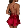 thumbnail image 6 of Women Y2k Backless Short Romper Satin Mini Dress Cowl Neck Tie Ruffle Layer Spaghetti Strap Jumpsuit, 6 of 7