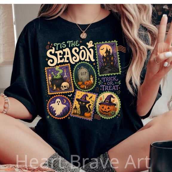 Tis The Season Shirt, Vintage Pumpkin Sweatshirt, Retro Spooky Ghost Tshirt, Haunted House Dark Tee, Halloween Retro Stamps