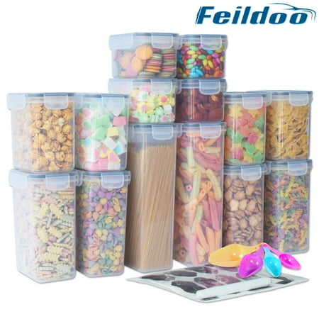 Feildoo Kitchen Storage Containers, Flour, Pasta, Sugar,Cereal Containers For Pantry, Organizer For Cabinet Set of 14 Pack, 4 Sizes, 0.8L/1.4L/2.0L/2.8L