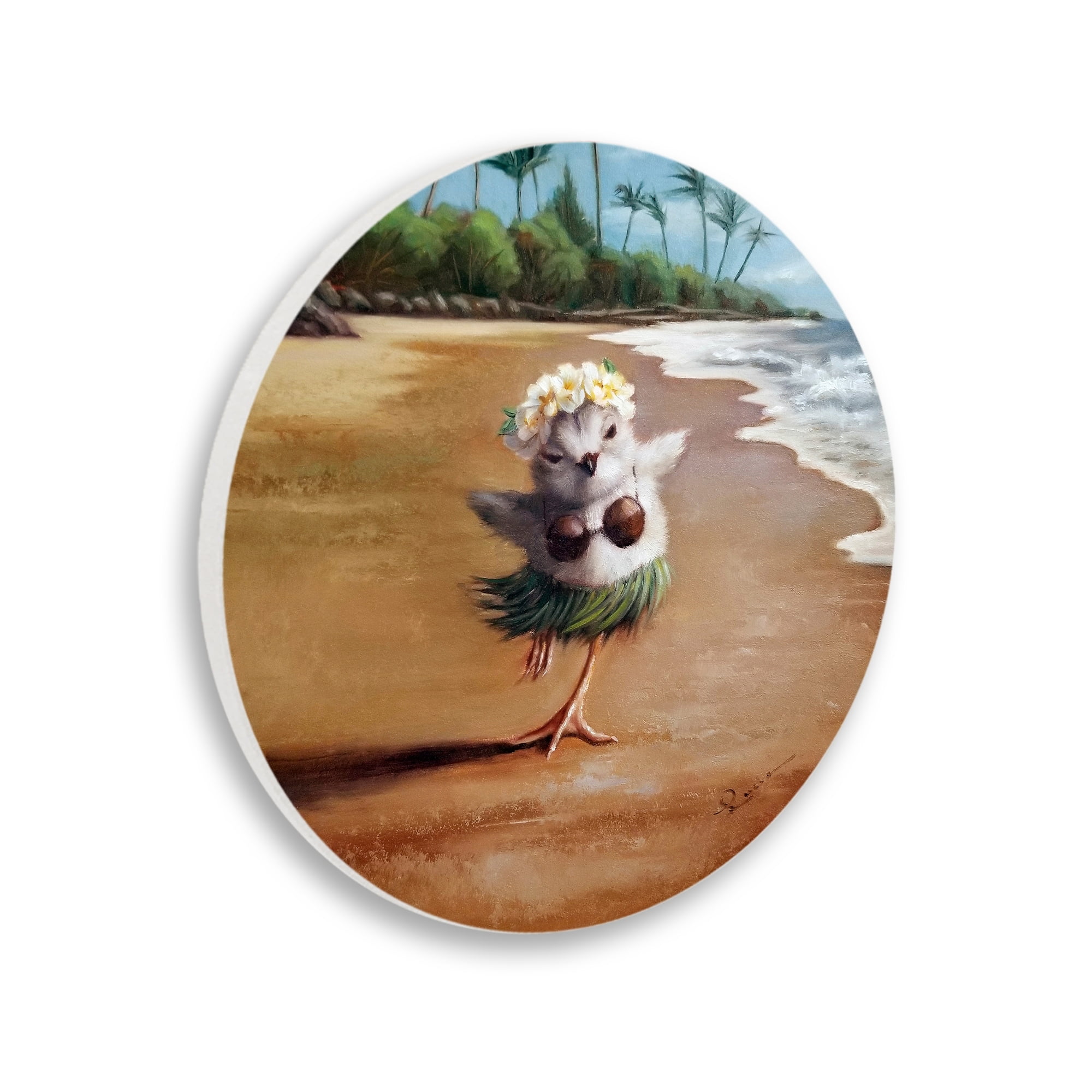 Stupell Industries Hula Dancing Chick Tropical Shoreline Beach Painting Wood Wall Art, 12 x 12, Design by Lucia Heffernan