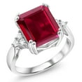 thumbnail image 3 of Gem Stone King 925 Sterling Silver Red Created Ruby Ring for women | 5.88 Cttw | Emerald Cut 12X10MM | Available in Size 5, 6, 7, 8, 9, 3 of 6