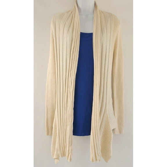 K. Jordan Ivory Open Front Asymmetric Ribbed Cardigan Sweater, Women's Medium