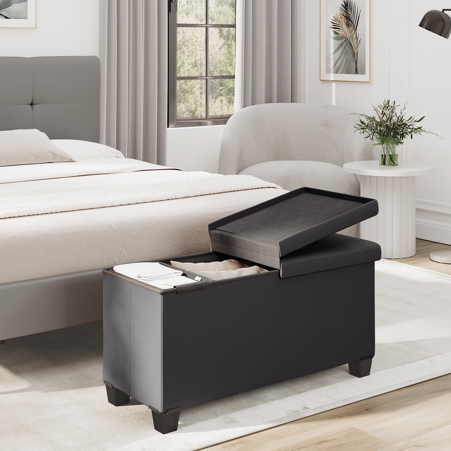 Nestl Faux Leather Ottoman Storage Bench ,30" Bench, Gray