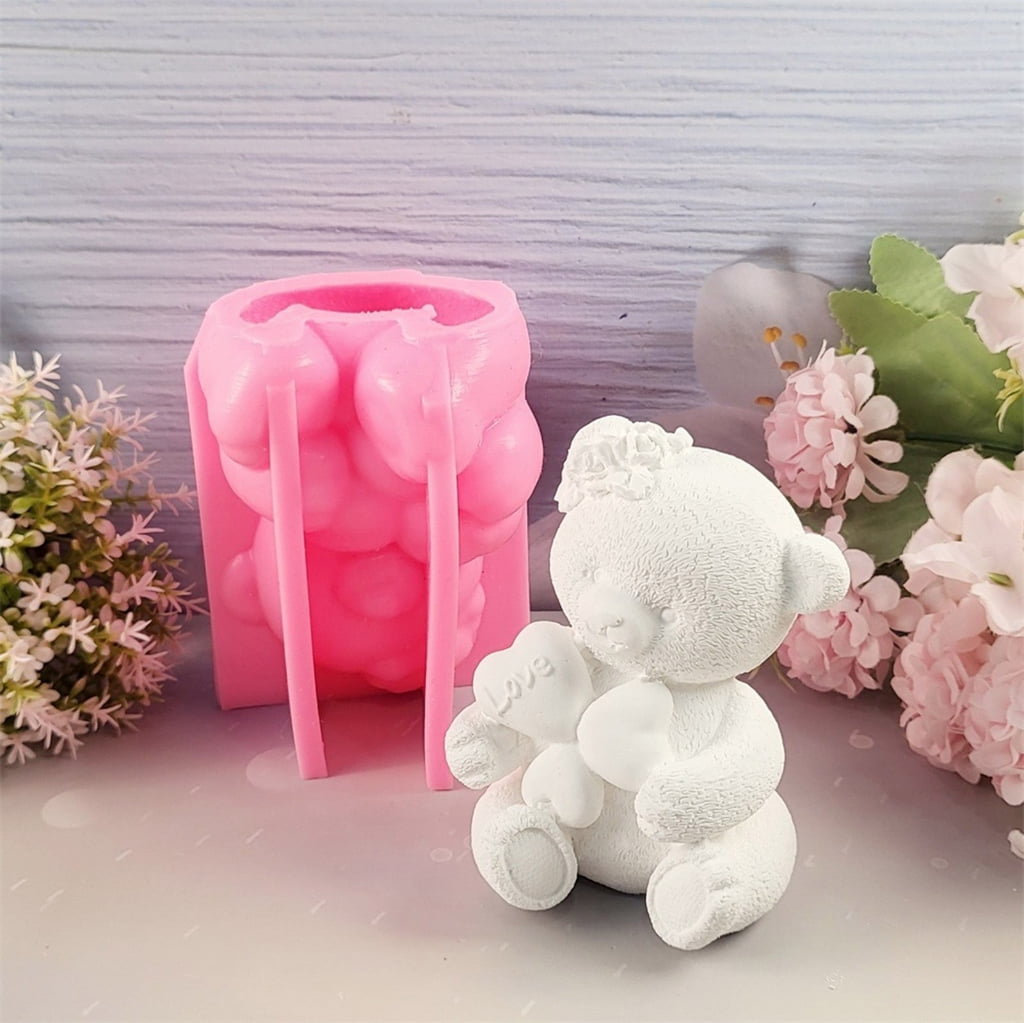 Aurgiarme Bear Figurine Candle Gypsum Mold Animal Aromatherapys Silicone Molds Desktops Ornament Mold Home Decoration Mold