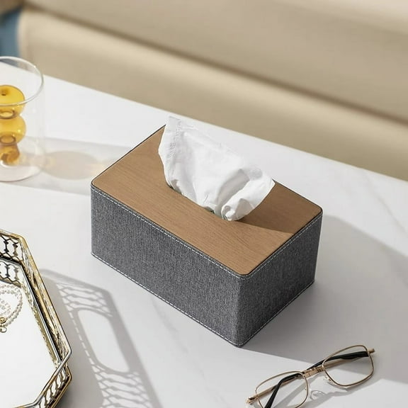Namzi-b Tissue Box Cover, Leather Tissue Box Holder, Rectangular Tissue Box Covers for Kleenex, Napkin, Rectangle Tissue Holder for Bathroom Home Office 7.48*4.72*3.74in(Grey,S)