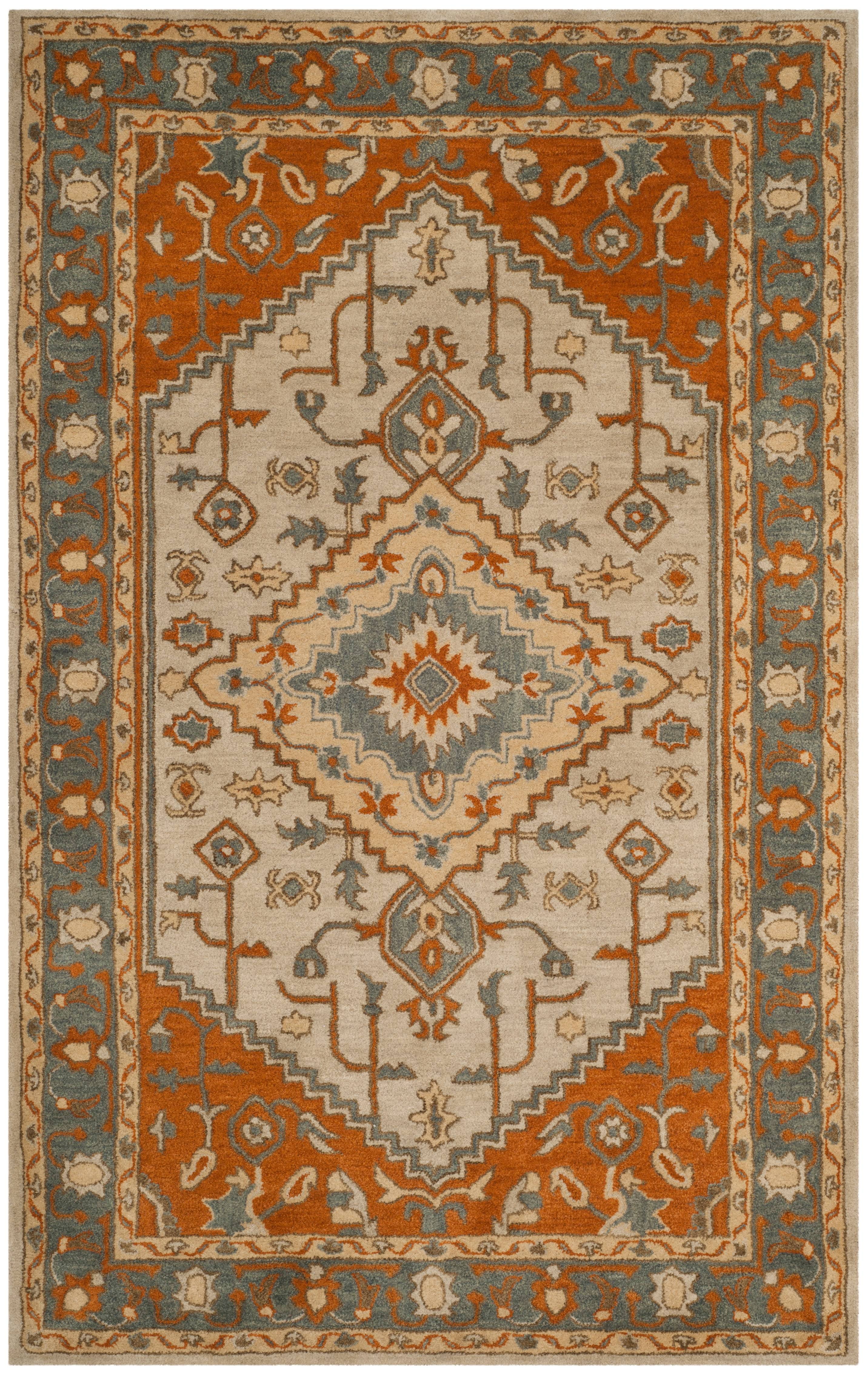 SAFAVIEH Heritage Nita Traditional Wool Area Rug, Light Blue/Rust, 5' x 8'