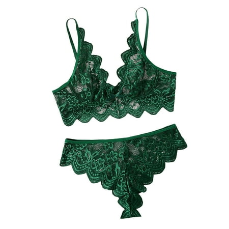 WIZUTIZ Crotchless Lingerie Outfits with Panty Two Piece Honeymoon Underwear Corset Full Figure Lace Temptation Bodysuits Honeymoon Sleepwear 50% Off Clear