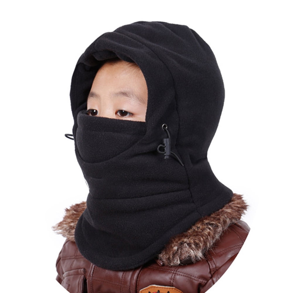 4 in 1 SNOOD Fleece Mens scarf BLACK Hood Balaclava Neck Warmer Face Mask Hot 