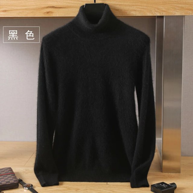 Autumn/Winter New Men's 100% Pure Wool Cold Resistant Clothing High Polo Collar Solid Color Pullover Fashion Sweater