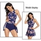 thumbnail image 5 of Traje de baño de una pieza para mujer, con control de abdomen, escote en V alto, malla fruncida, trajes de baño, azul marino con flores, 5 of 6
