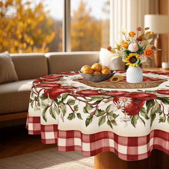 Watercolor Autumn Apple Floral Print Round Tablecloth, Patio Leisure Dining Holiday Home Decor, Thanksgiving Christmas Gift